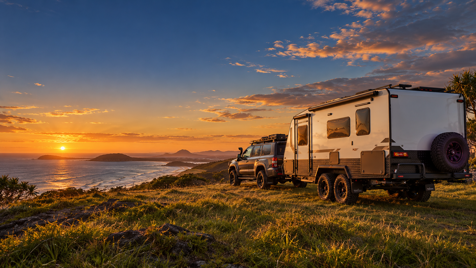 Caravan beside an Australian coastal lookout